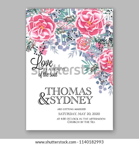 	
Ranunculus pink watercolor wedding invitation vector template bridal shower invitation