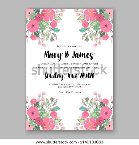 Wedding invitation template with gentle pink peony flower greenery invitation template anemone
