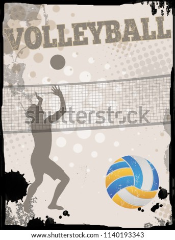 Volleyball grungy poster background, vector illustration