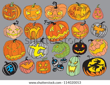 Halloween Pumpkins Set (hand drawn vector)
