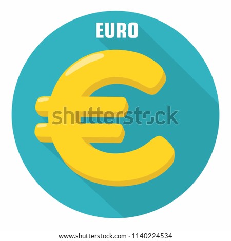Vector icon with currency sign Euro. The yellow currency sign of the European Union in a flat style.