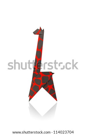 Giraffe Red paper isolated on a white background, Origami.