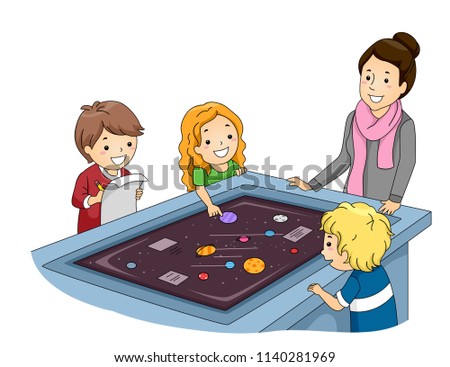 Illustration of Kids and Teacher Looking and Learning about Different Planets Outer Space