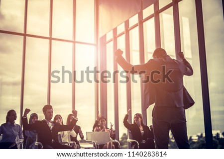 Speaker at Business convention Large Group of People Celebrating success and encourage Royalty-Free Stock Photo #1140283814