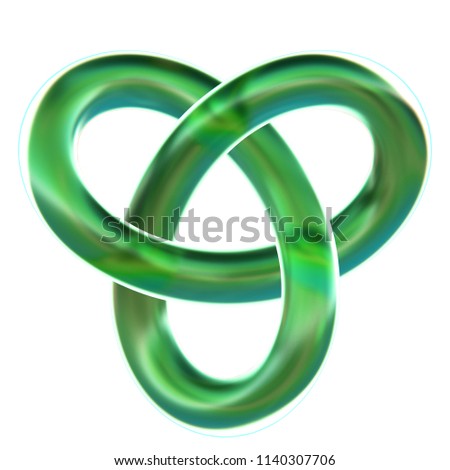 Isolated green trefoil loop knot 3D render on white background Royalty-Free Stock Photo #1140307706