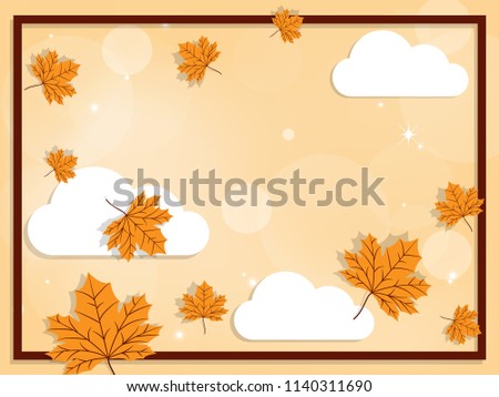 Autumn background with fall leaves on sky with clound.