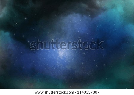 green and dark blue  night sky filled with star nebula and milky way galaxy background