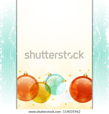 Christmas baubles on a panel and blue texture background