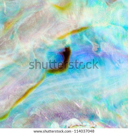 Iridescent nacre mother-of-pearl inner side of Paua, Perlemoen or Abalone shell macro background texture pattern Royalty-Free Stock Photo #114037048
