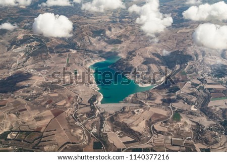 Asprokremos Dam in Paphos, Cyprus, aerial photo 