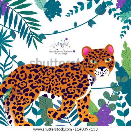 leopard in the jungle vector illustration isolated on white background, vector, flat style