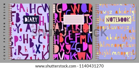 Notebook and diary cover design for print with seamless pattern on clipping mask included. For copybooks brochures and school books. Vector illustration stock vector.