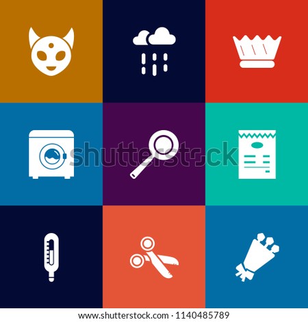 Modern, simple vector icon set on colorful flat backgrounds with blossom, fiction, ufo, pan, extraterrestrial, light, monster, thermometer, flower, space, menu, drop, floral, wet, cooking, day icons