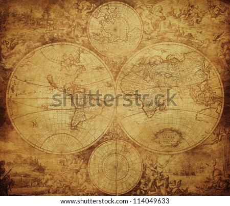 vintage map of the world circa 1675-1710 Royalty-Free Stock Photo #114049633