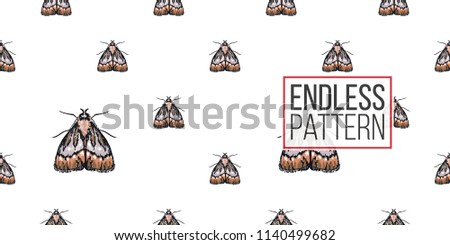 Seamless pattern with embroidery moth butterfly. Fashion patch background with insects. 