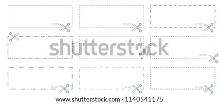 Vector Coupon template with cut out dashed or dotted lines and scissors arrow showing cut lines.