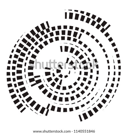 Geometric radial element. Abstract concentric, radial geometric motif swuares pattern. Black on white silhouettes eps 10 vector illustration.