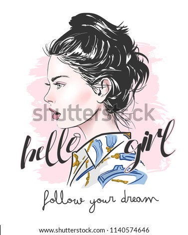 typography slogan with girl illustration Royalty-Free Stock Photo #1140574646