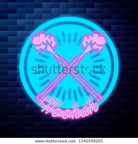 Vintage hookah emblem glowing neon