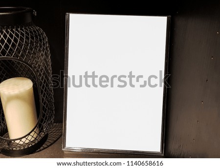 Empty Dark Wooden Frame.White Blank Advertisement Banner Mock Up Poster.Isolated Template Clipping Path