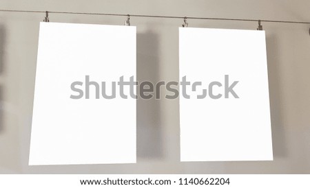 Two Large White Blank Advertisement Banner Poster Mock Up Hanging.Empty Isolated Template Clipping Path