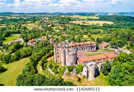 View of the Chateau de Chazeron, a castle in the Puy-de-Dome department of France Royalty-Free Stock Photo #1140680111
