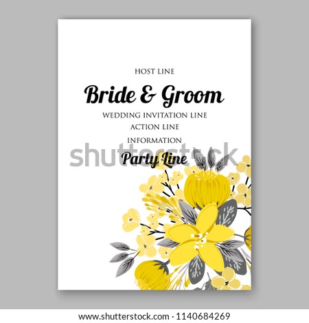 Floral yellow sunflower wedding invitation or bridal shower card vector template peony anemone rose