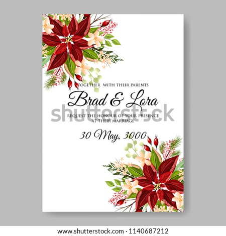 Poinsettia fir Floral wedding invitation Christmas Party invite Winter flower decoration vector wreath