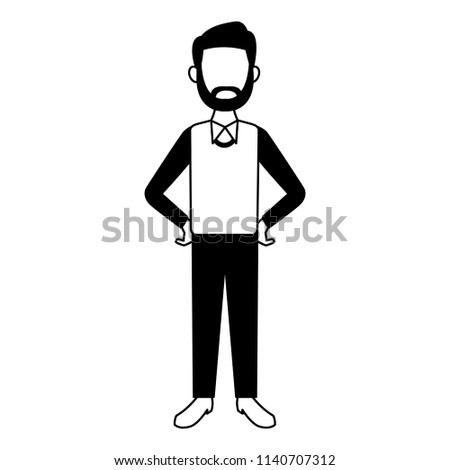 Young man cartoon faceless in black and white