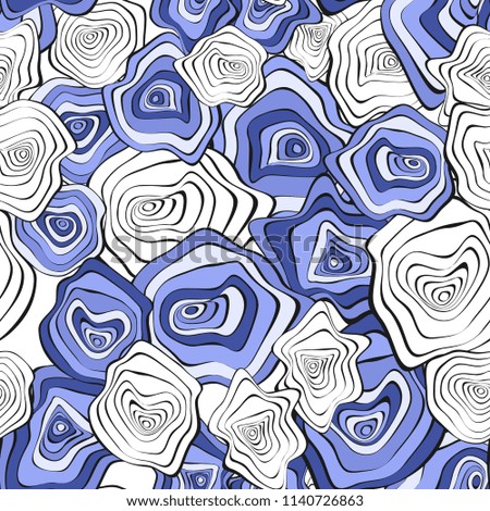 Wavy Deformed Spots. Blue Abstract Background. Seamless Pattern with Distorted Circles. Vector Psychedelic Illustration with Colorful Rounds. Wave Seamless Pattern for Fabric, Textile, Cloth Design.