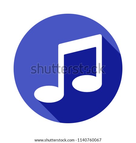 musical note icon in Flat long shadow style