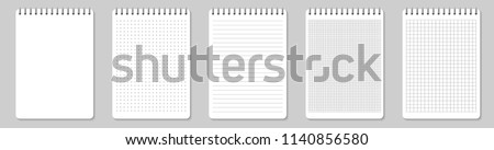 Creative vector illustration of realistic notebooks lined and dots paper page isolated on transparent background. Art design clean spiral notepad blank mockup template. Abstract graphic element Royalty-Free Stock Photo #1140856580