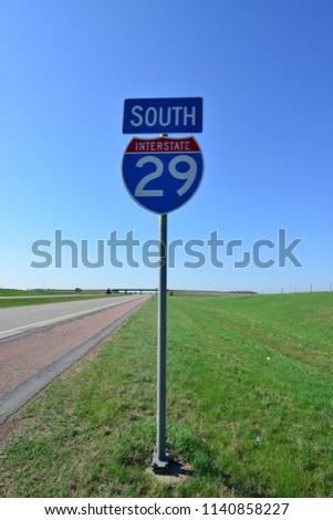 Road sign Interstate 29 south in the us