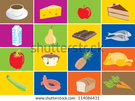 Colorful food icons with meals isolated