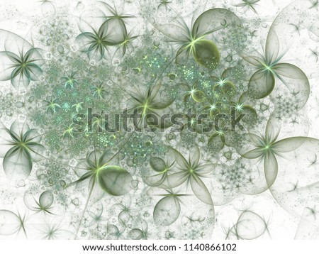 Soft glowing layered flower petals pattern. Sparkle effect, computer generated, fractal abstract background. Fantasy floral design.