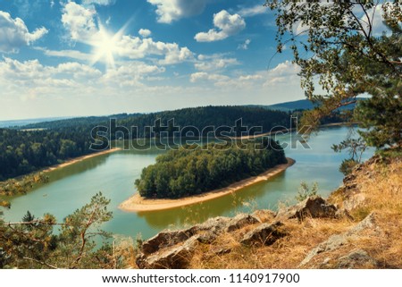 Nature Scene. Retro Photo. Czech Republic, Bohemia, Europe. Island on Seč - Sec Dam.