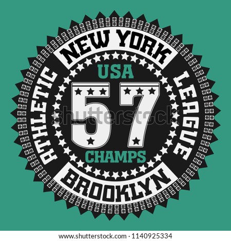 New York Brooklyn Sport wear typography emblem, t-shirt print, athletic apparel design illustration team