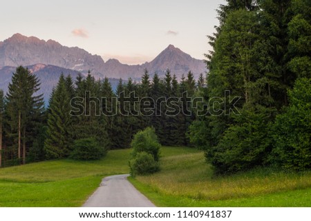 Way through the Karwendel mountains of Germany at dusk