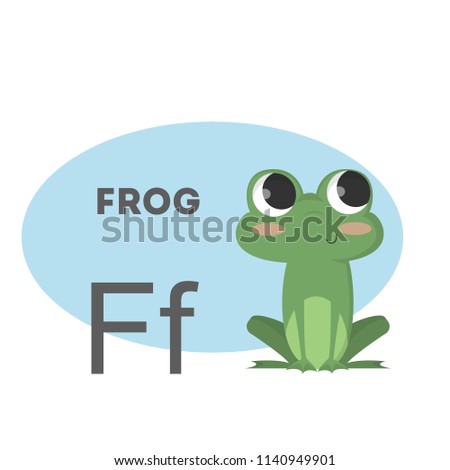 Frog on alphabet. Letter F with funny animal.