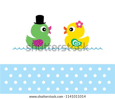 cute duck wedding card vector. cute duck couple anniversary greeting card. duck valentine card.