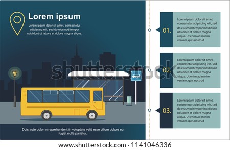 Bus at the bus stop on background of night city. Infographic vector Illuatration Royalty-Free Stock Photo #1141046336