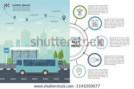 Transporation infographic Bus at the bus stop on background of city Royalty-Free Stock Photo #1141050077