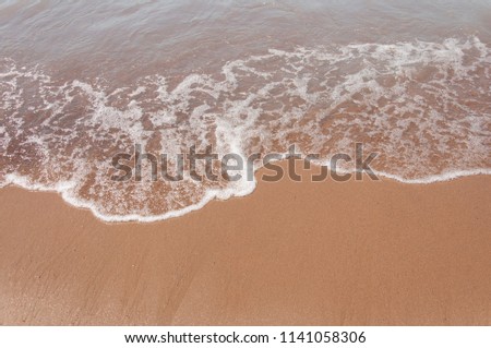 Sandy beach with clear soft wave with white foam bubble on sunny day