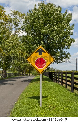 Country road and Stop sign ahead