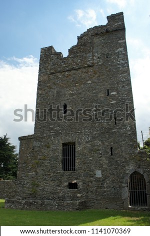 Ruins of Termonfeckin Castle which was constructed in the 15th or 16th century.Ireland. Royalty-Free Stock Photo #1141070369