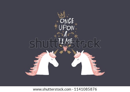 Vector image, clipart, editable details. Cute unicorns art, baby card. Scandinavian style art, modern design. Decor elements for your projects and other.