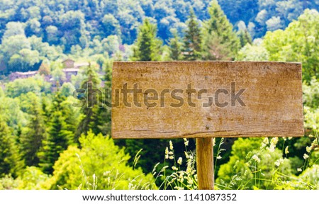 old wooden plaque pointer in forest