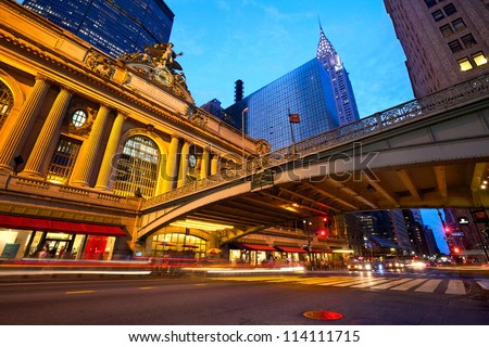 Grand Central along 42nd Street at dusk, New York City Royalty-Free Stock Photo #114111715