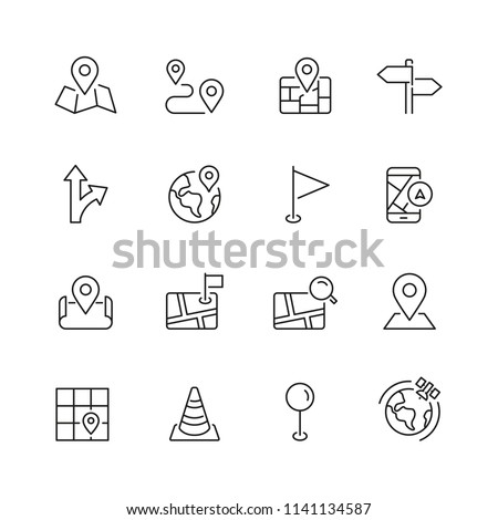Navigation and maps related icons: thin vector icon set, black and white kit Royalty-Free Stock Photo #1141134587