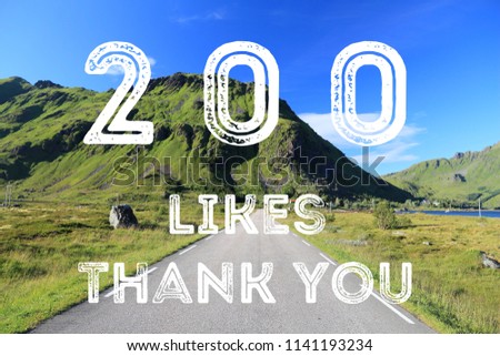 200 likes - social media milestone achievement. Online community thank you note. 200 follows.